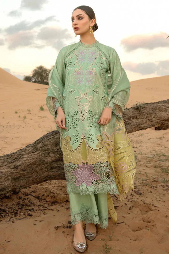 EL-816 Lawn Embroidered 3pc With Embroidered Organza Dupatta - ELAFF