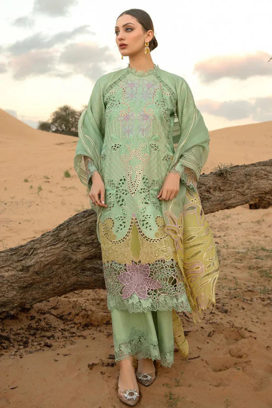 EL-816 Lawn Embroidered 3pc With Embroidered Organza Dupatta - ELAFF
