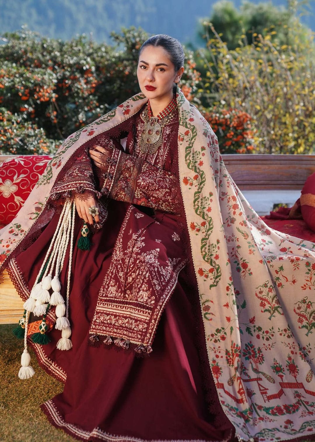 EL-HR890 Unstitched Heavy Embroidered Dhanak Suit With Embroidered Dhanak Shawl - ELAFF