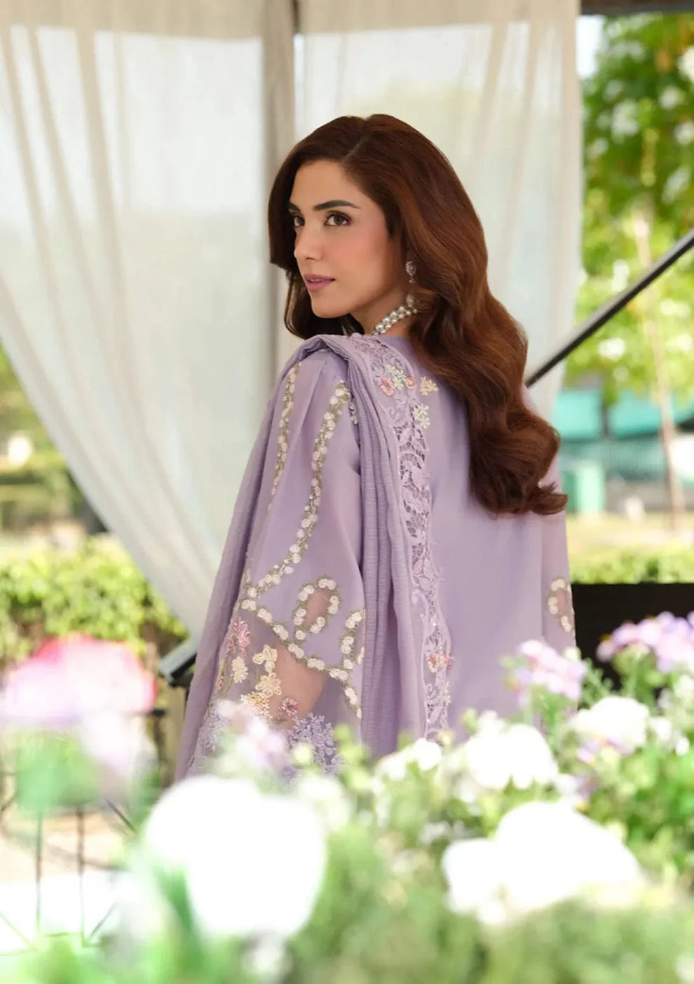 EL-MR2715 Lawn Unstitched Embroidered 3pc Suit With Cotton Net Embroidered Dupatta