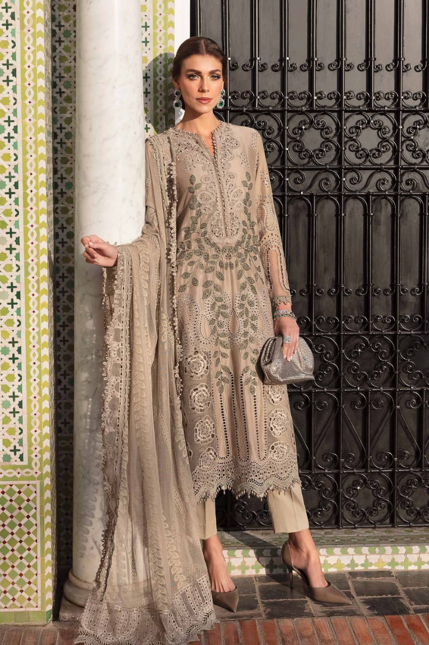 EL-MB2665 Lawn Unstitched Chiken Kari 3pc Suit With Organza Embroidered Dupatta