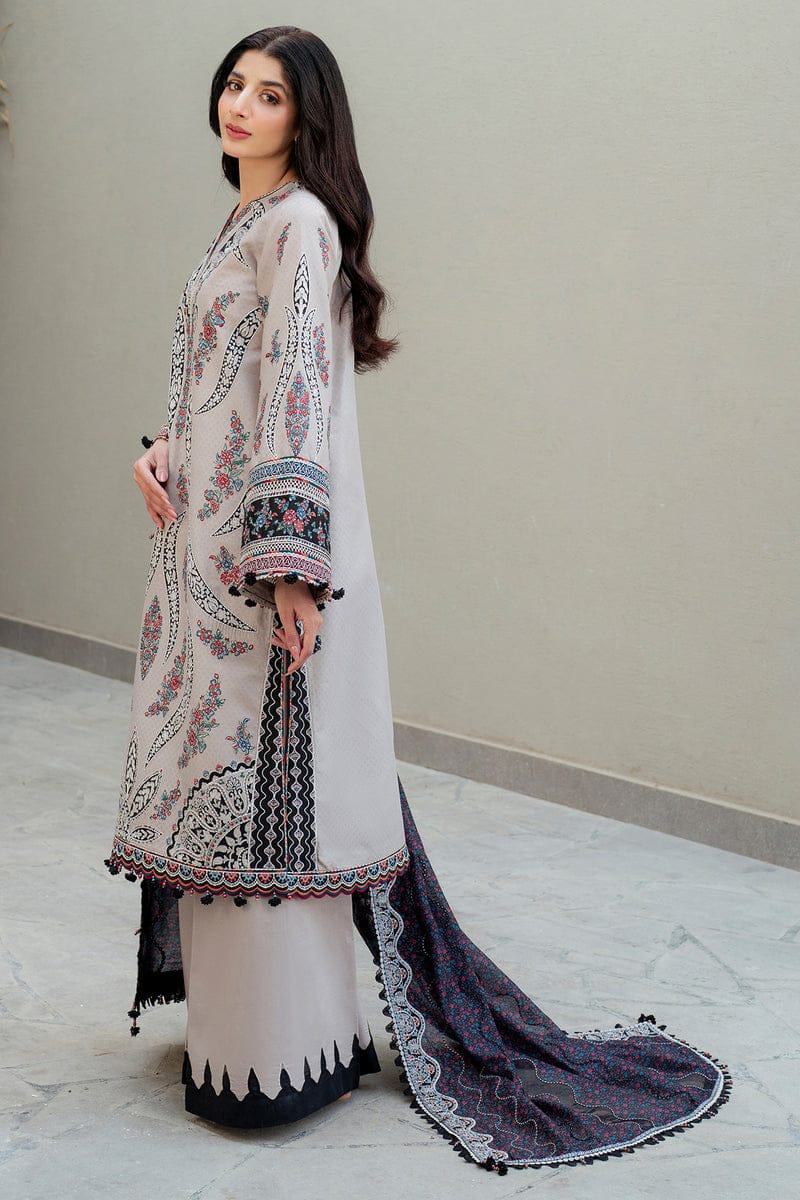 EL-JZ2865 Lawn Unstitched Embroidered 3pc Suit With Soft Monar Digital Printed Dupatta