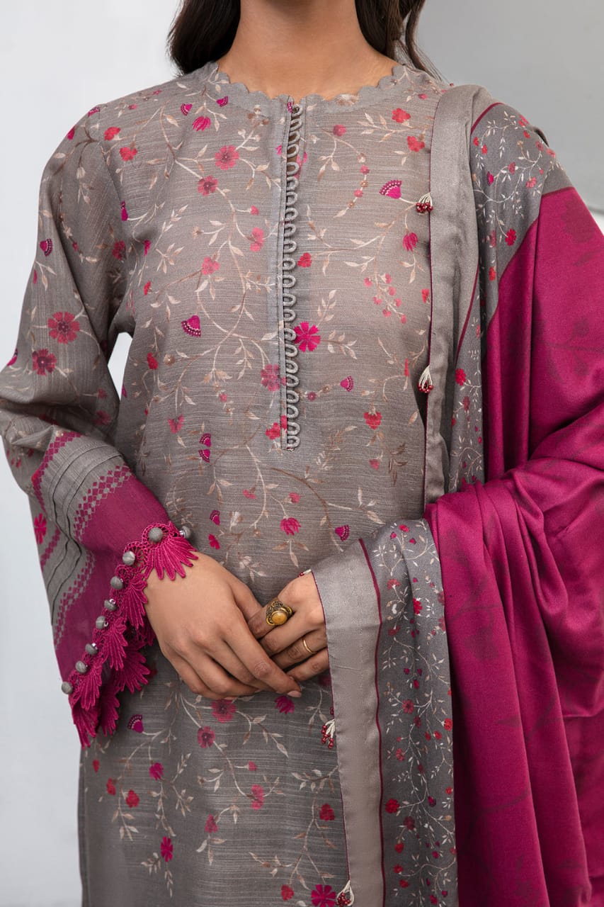 EL-BQ405 Digital Printed Khaddar 3Pc Suit With Digital Printed Khaddar Dupatta - ELAFF