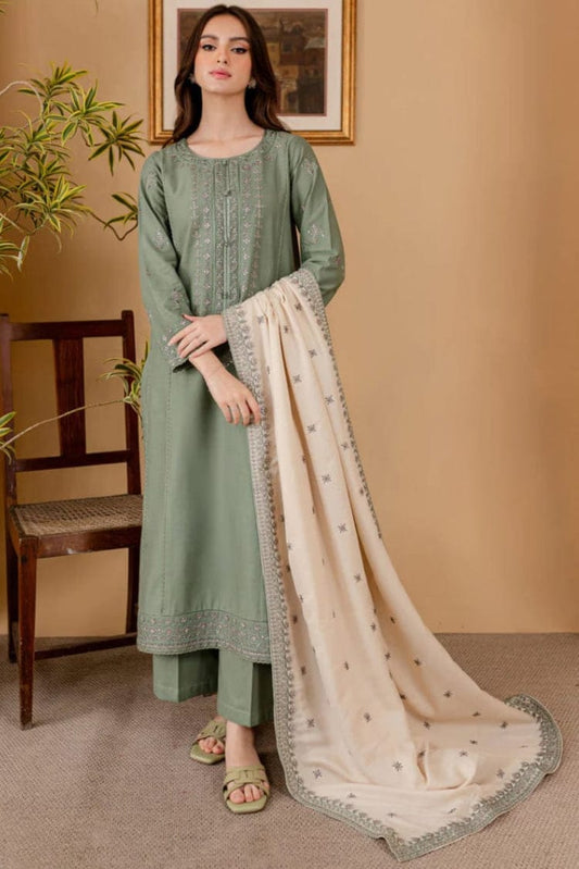 EL-RP600 Unstitched Heavy Embroidered Dhanak Suit With Embroidered Dhanak Shawl - ELAFF