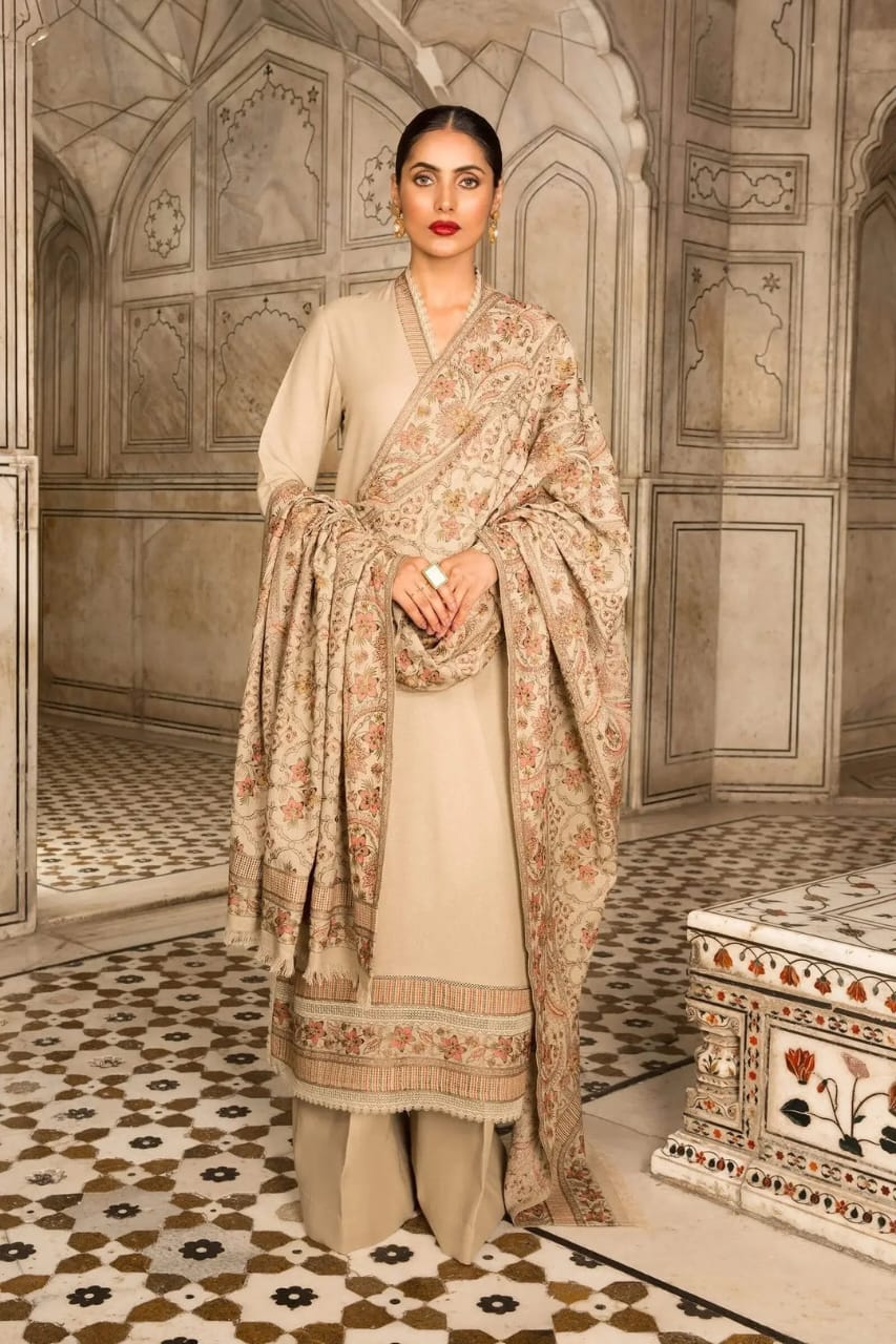 EL-800 Unstitched Heavy Embroidered Dhanak Suit Embroidered Dhanak Shawl - ELAFF