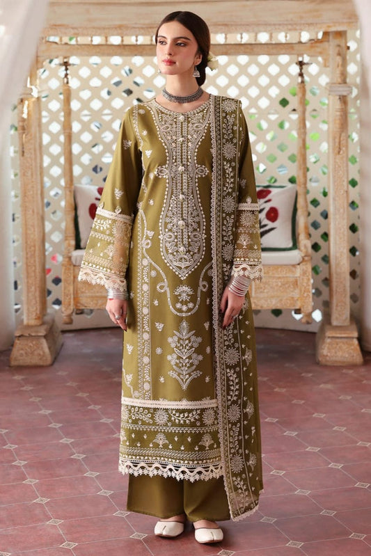 EL-MR590 Unstitched Heavy Embroidered Lawn Suit With Embroidered Lawn Dupatta - ELAFF