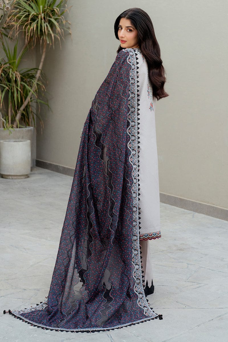 EL-JZ2865 Lawn Unstitched Embroidered 3pc Suit With Soft Monar Digital Printed Dupatta