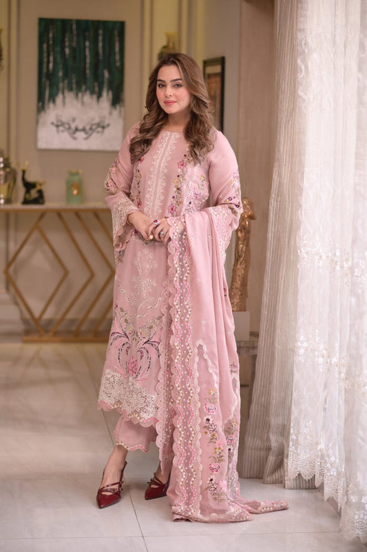 EL-AS2735 Lawn Unstitched Embroidered 3pc Suit With Lawn Embroidered Dupatta