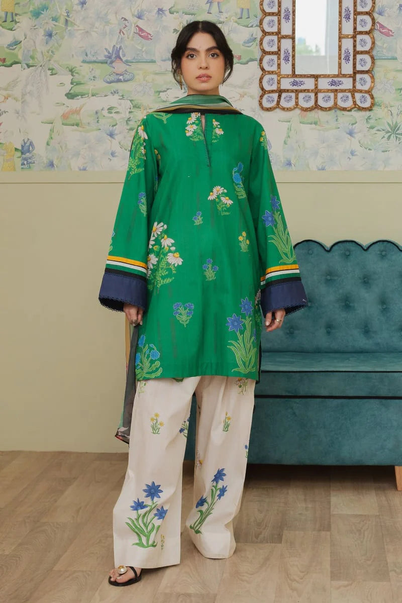EL-CO498 Digital Printed 3Pc Unstitched Lawn Suit With Digital Printed Monar Dupatta