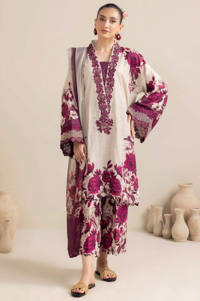 EL-AD476 Unstitched Digital Printed Lawn Suit 3pc With Digital Printed Cotton Lawn Dupatta - ELAFF