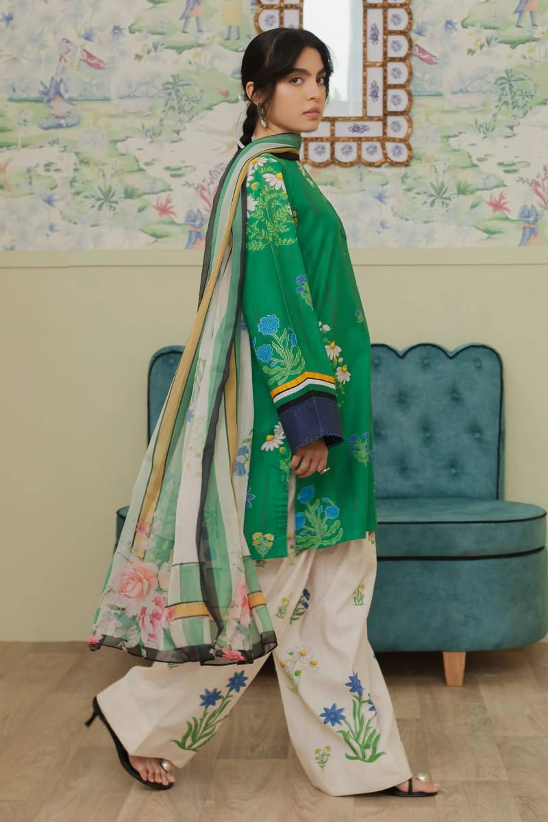EL-CO498 Digital Printed 3Pc Unstitched Lawn Suit With Digital Printed Monar Dupatta