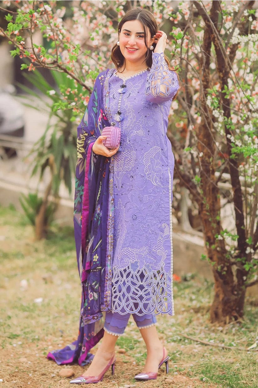 EL-04 Lawn stuff 3 Piece fully Embroidered Suit with Silk Printed Dupatta