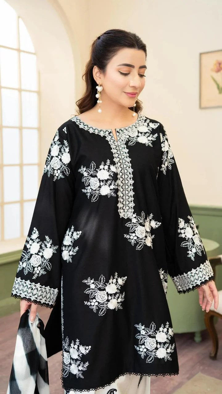 EL-BT27 Unstitched Fully Embroidered Lawn Suit With Embroidered Bamber Chiffon Dupatta