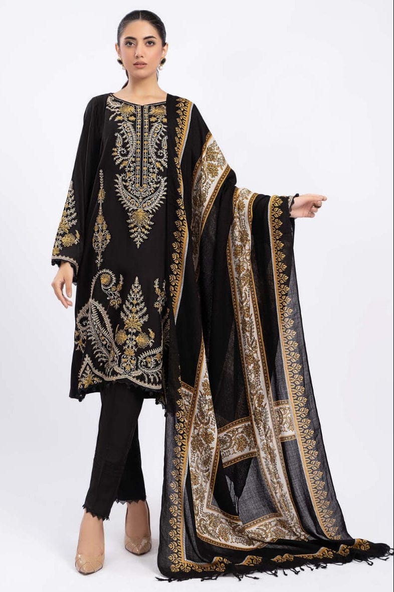 EL-700 Dhanak Embroidered Suit With Digital Printed Wool Shawl - ELAFF