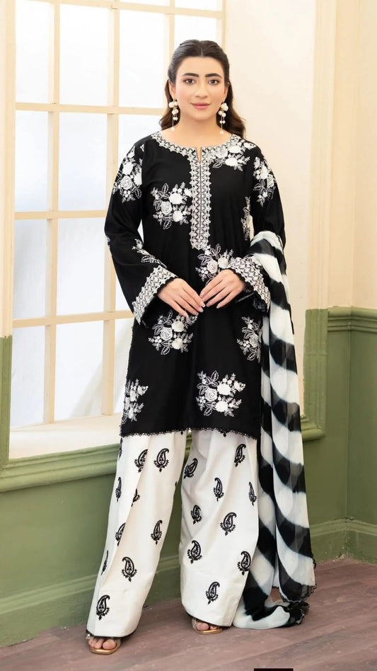 EL-BT27 Unstitched Fully Embroidered Lawn Suit With Embroidered Bamber Chiffon Dupatta