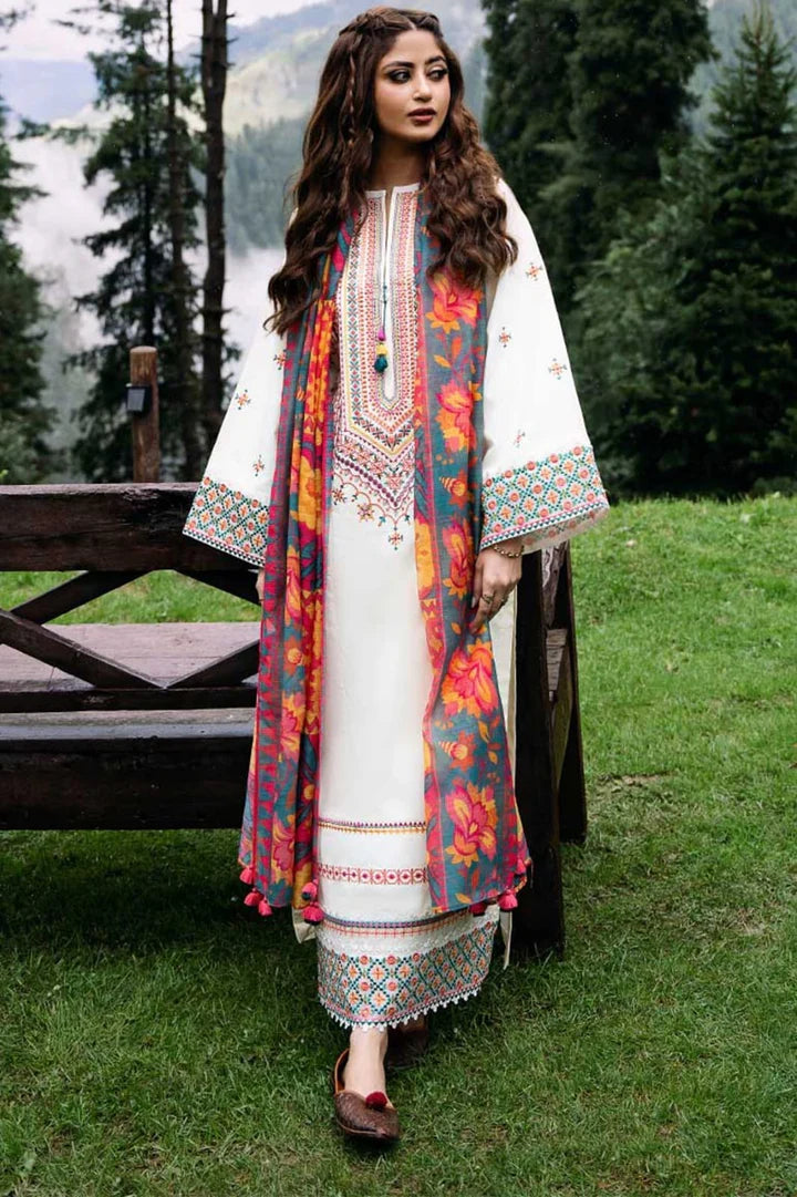 EL-SP2575 Unstitched Fully Embroidered Lawn Suit With Digital Printed Monar Dupatta