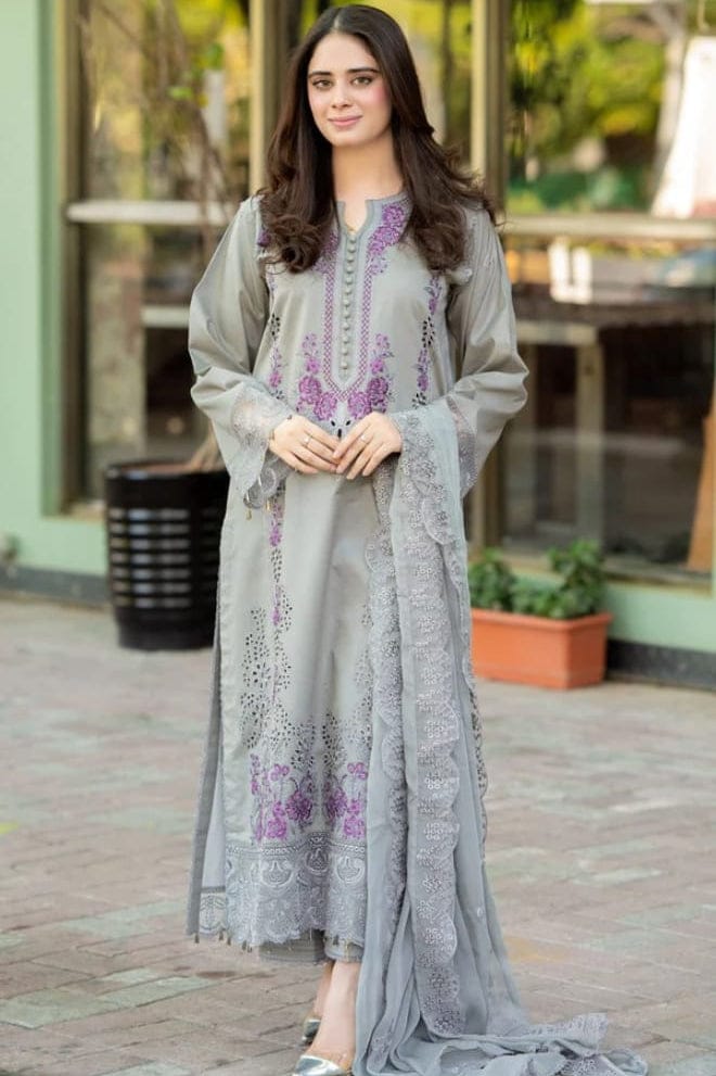 EL-842 Unstitched Embroidered Dhanak Suit 3pc With Embroidered Dhanak Shawl - ELAFF