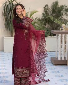 EL-2685 Lawn Unstitched Embroidered 3pc Suit With Organza Embroidered Cutwork Dupatta - ELAFF