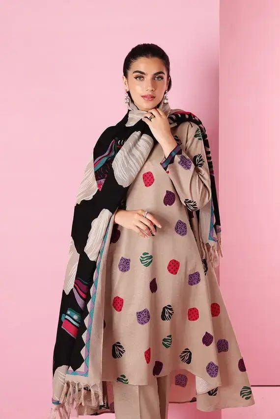 EL-2042 Unstitched Fully Embroided Dhanak Suit With Wool Shawl - ELAFF