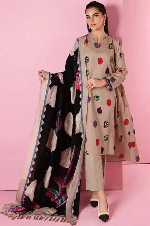EL-2042 Unstitched Fully Embroided Dhanak Suit With Wool Shawl - ELAFF