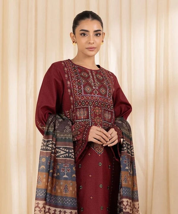 EL-SP715 Unstitched Embroidered Lawn Suit 3pc With Digital Printed Monar Dupatta