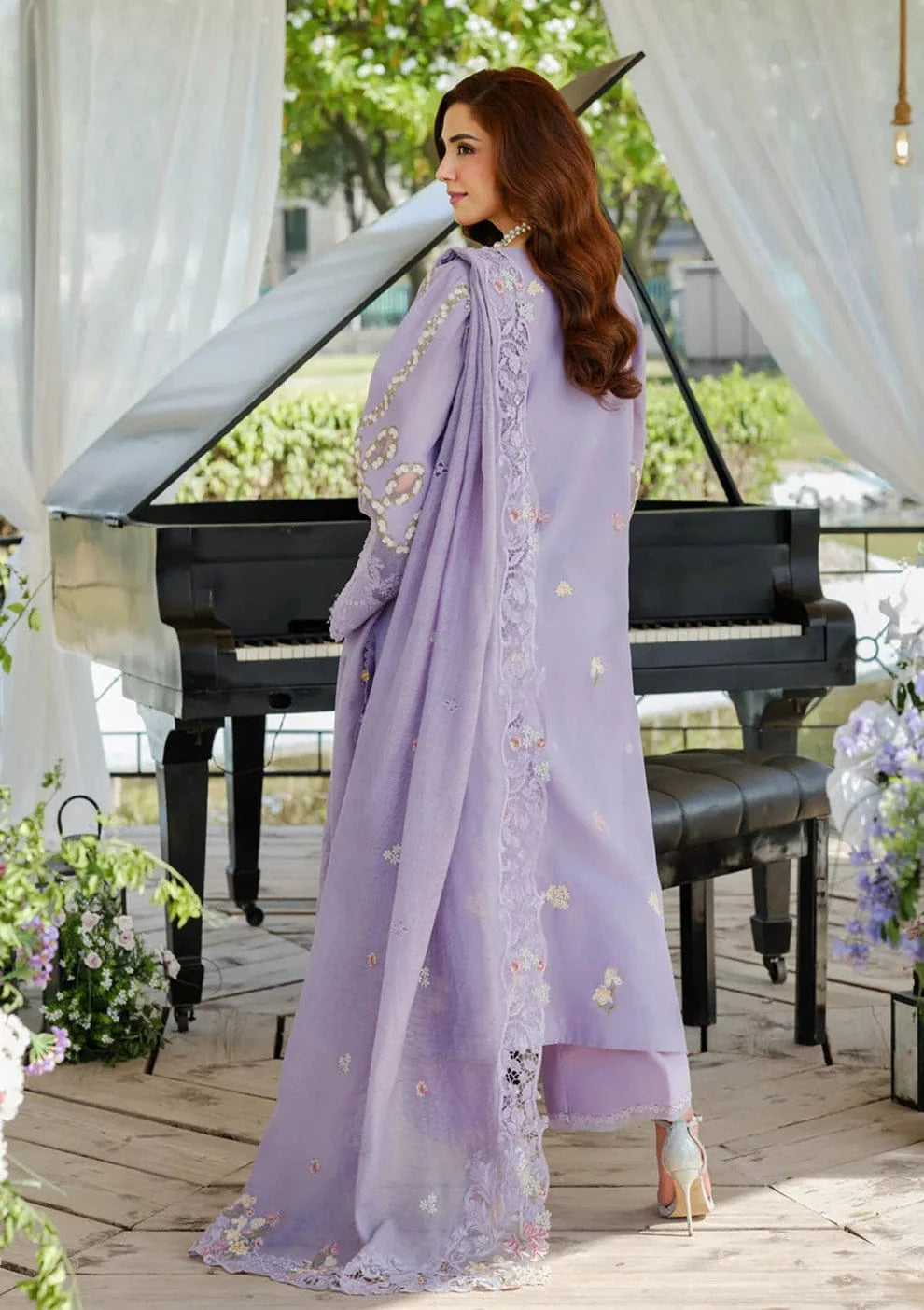 EL-MR2715 Lawn Unstitched Embroidered 3pc Suit With Cotton Net Embroidered Dupatta