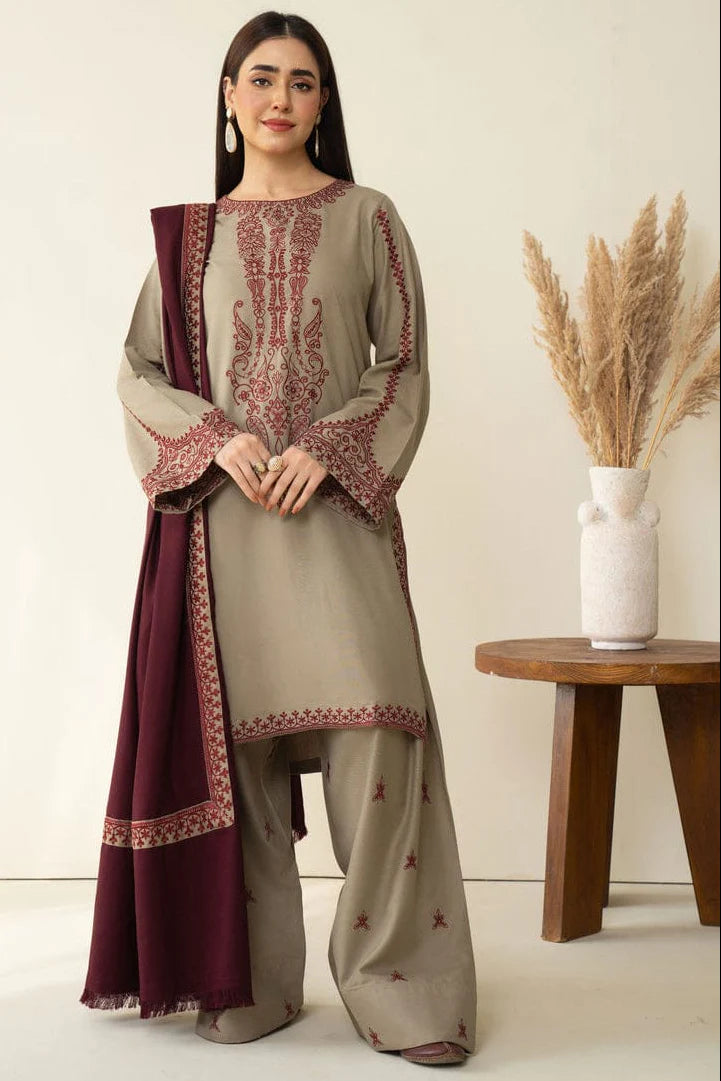 EL-KD910 Unstitched Heavy Embroidered Dhanak Suit With Embroidered Dhanak Shawl - ELAFF