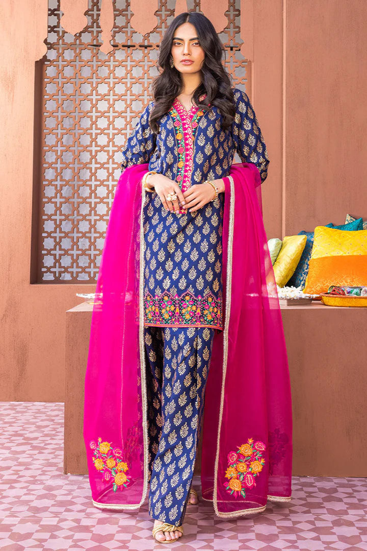 Digital Printed Lawn 3pc Suit With Digital Printed Poly Lawn Dupatta & Embroidered Patches - ELAFF