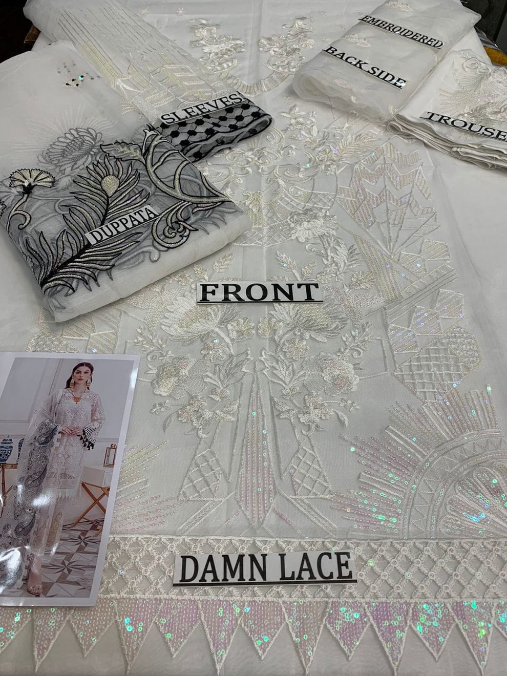 SR-48 Lawn Embroidered+Sequence 3pc Suit With Bamber Chiffon Embroidered Cutwork+Sequence Dupatta - ELAFF