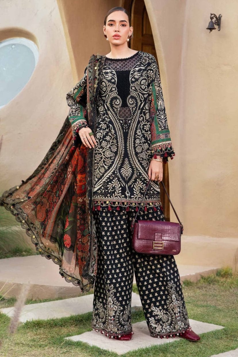 EL-MB466 Unstitched Digital Printed Lawn Suit 3pc With Voil Lawn Digital Printed Dupatta & Embroidered Patches - ELAFF