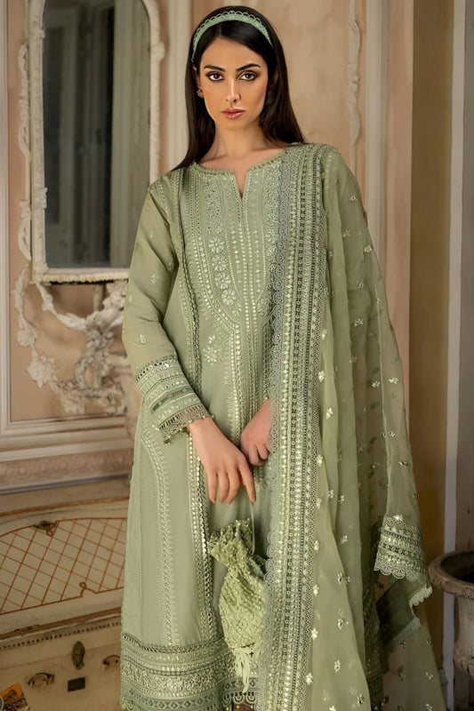 EL-SN60 3Pc Sequence Embroidered Lawn Suit With Sequence Embroidered Organza Dupatta - ELAFF