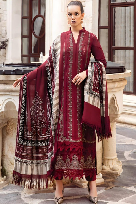 EL-48 Unstitched Embroidered Dhanak Suit With Embroidered Dhanak Shawl - ELAFF