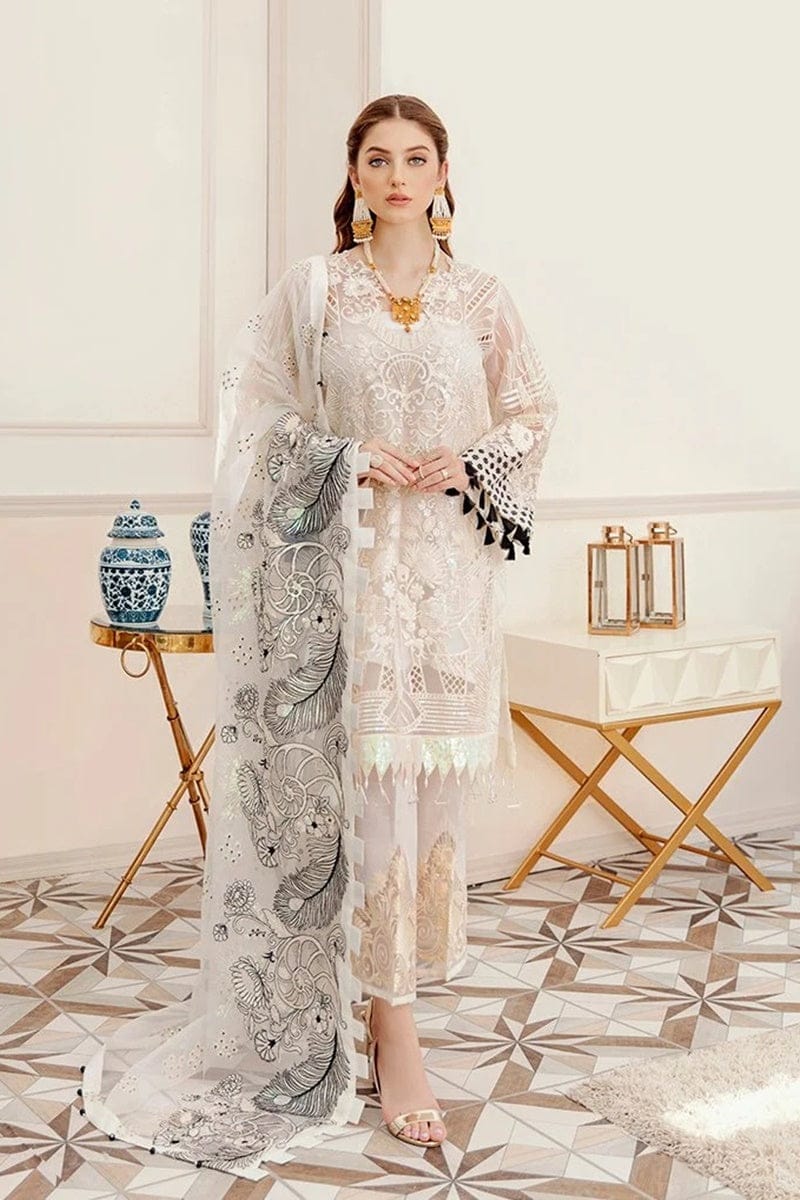 SR-48 Lawn Embroidered+Sequence 3pc Suit With Bamber Chiffon Embroidered Cutwork+Sequence Dupatta - ELAFF