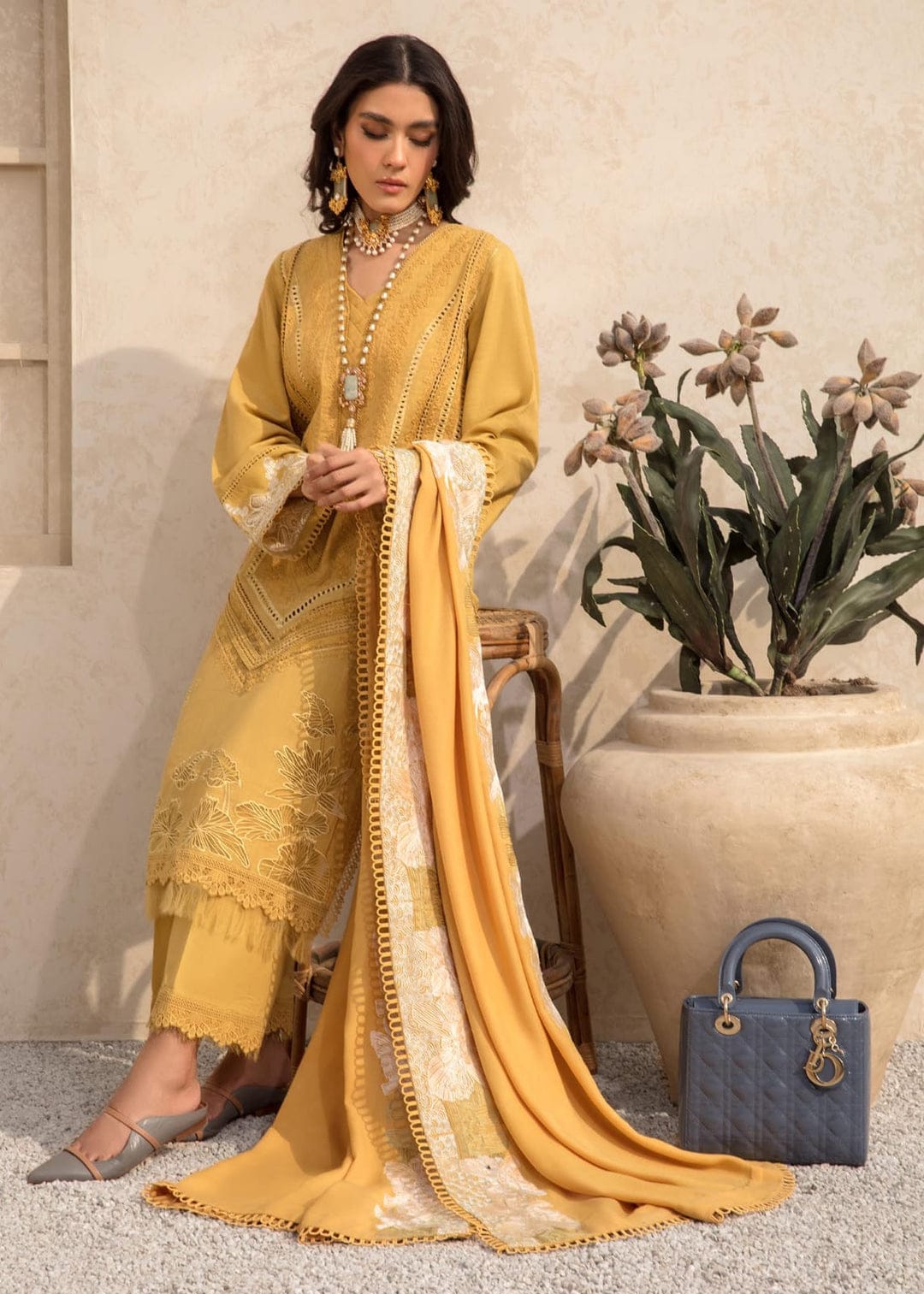 EL-SS1220 Heavy Embroidered Lawn 3Pc Suit With Lawn Embroidered Dupatta - ELAFF
