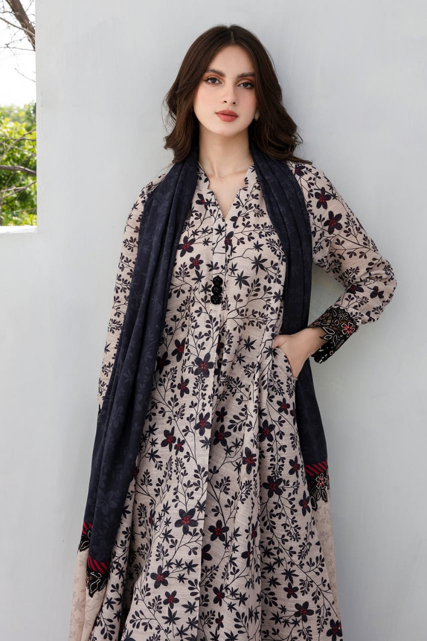 EL-BQ410 Digital Printed Khaddar 3Pc Suit With Digital Printed Khaddar Dupatta - ELAFF