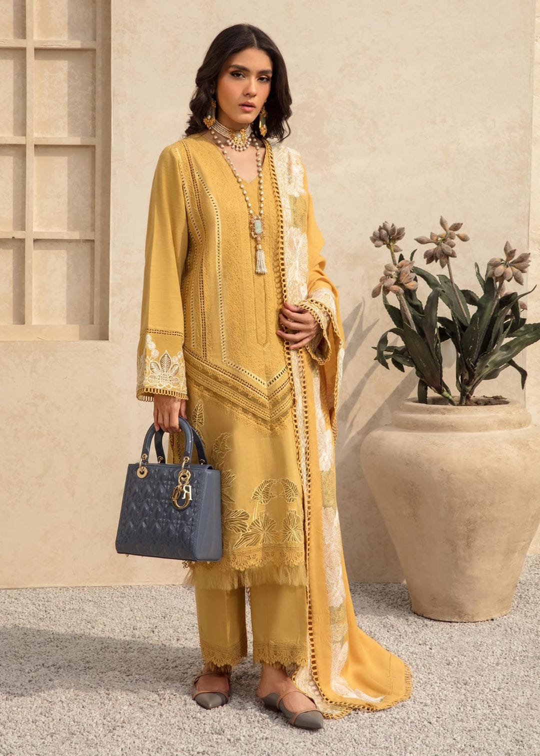 EL-SS1220 Heavy Embroidered Lawn 3Pc Suit With Lawn Embroidered Dupatta - ELAFF