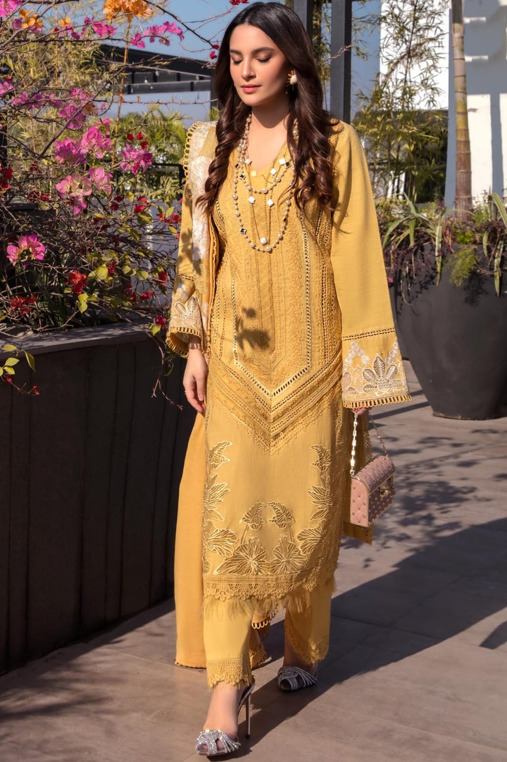 EL-SS1220 Heavy Embroidered Lawn 3Pc Suit With Lawn Embroidered Dupatta - ELAFF