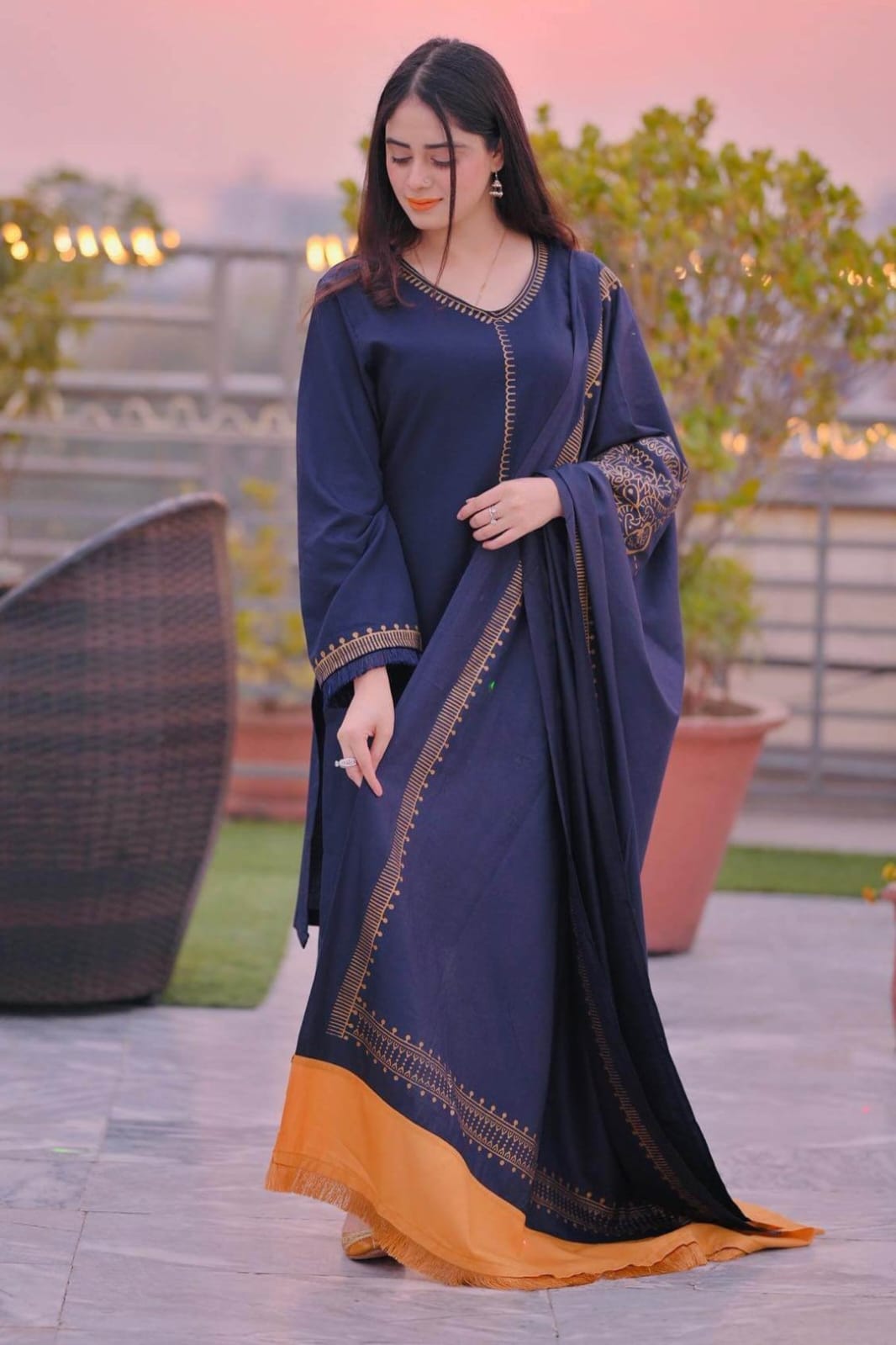 EL-1145 3Pc Unstitched Dhanak Suit with Printed Wool Shawl - ELAFF