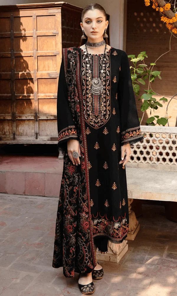 EL-RM650 Unstitched Heavy Embroidered Dhanak Suit With Embroidered Dhanak Shawl - ELAFF