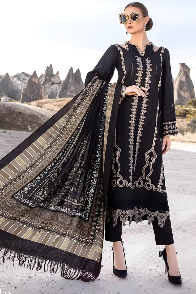 EL-49 Unstitched Embroidered Dhanak Suit With Embroidered Dhanak Shawl - ELAFF