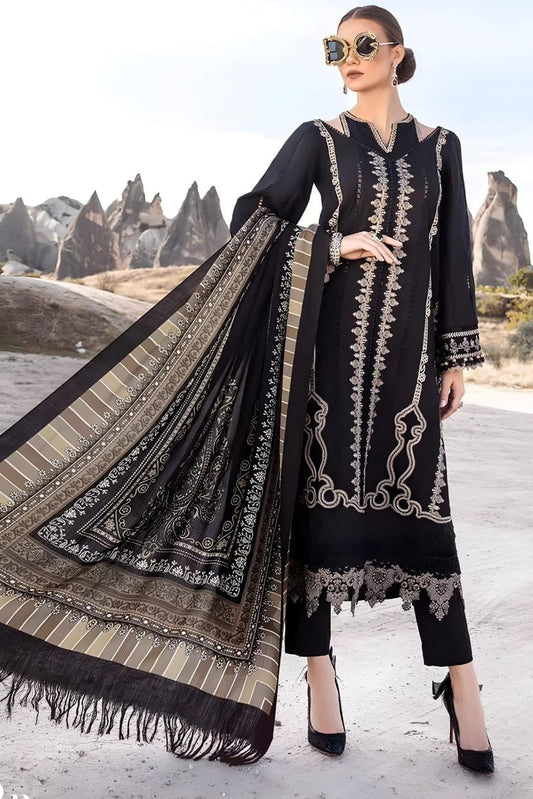 EL-49 Unstitched Embroidered Dhanak Suit With Embroidered Dhanak Shawl - ELAFF