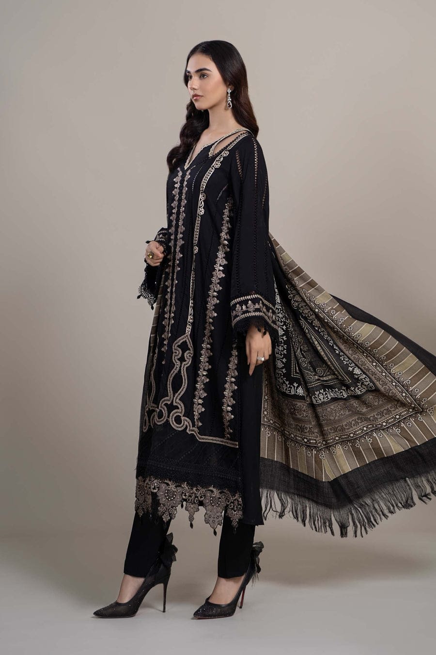 EL-49 Unstitched Embroidered Dhanak Suit With Embroidered Dhanak Shawl - ELAFF