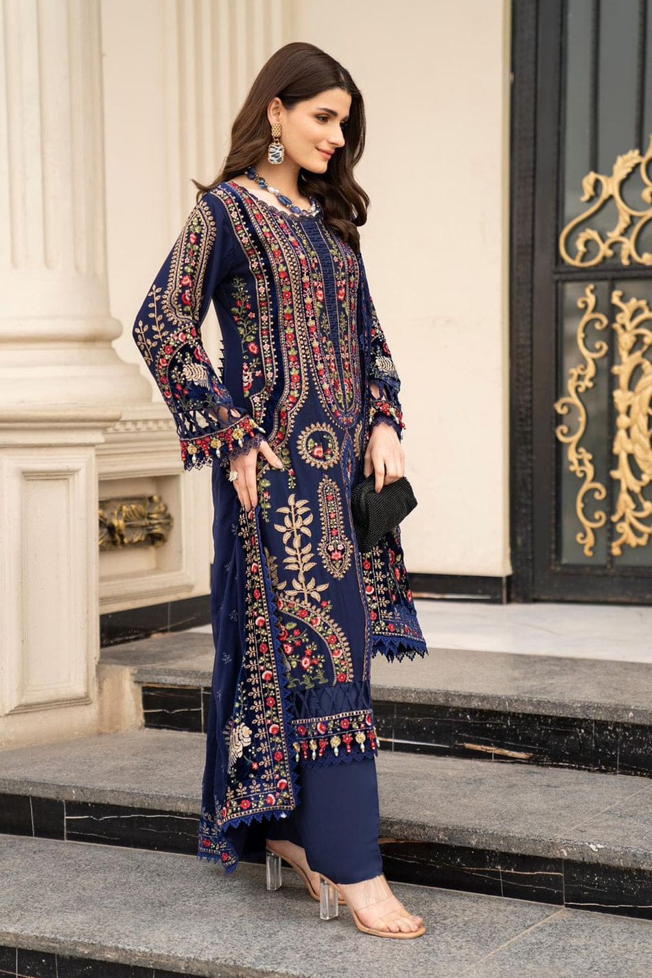 EL-MB965 Unstitched Embroidered Dhanak Wool Suit With Embroidered Dhanak Shawl - ELAFF