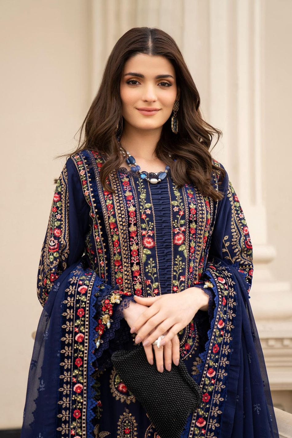 EL-MB965 Unstitched Embroidered Dhanak Wool Suit With Embroidered Dhanak Shawl - ELAFF