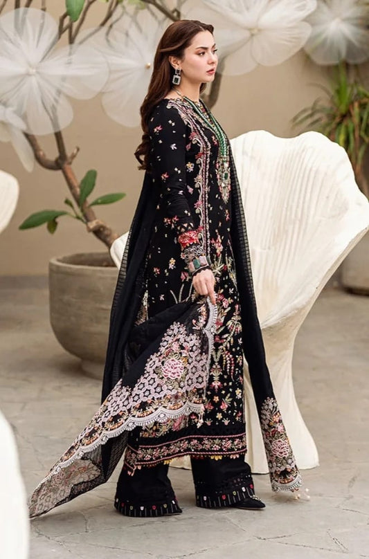 EL-QL2655 Unstitched Heavy Embroidered Dhanak Suit With Bamber Chiffon Embroidered Dupatta - ELAFF