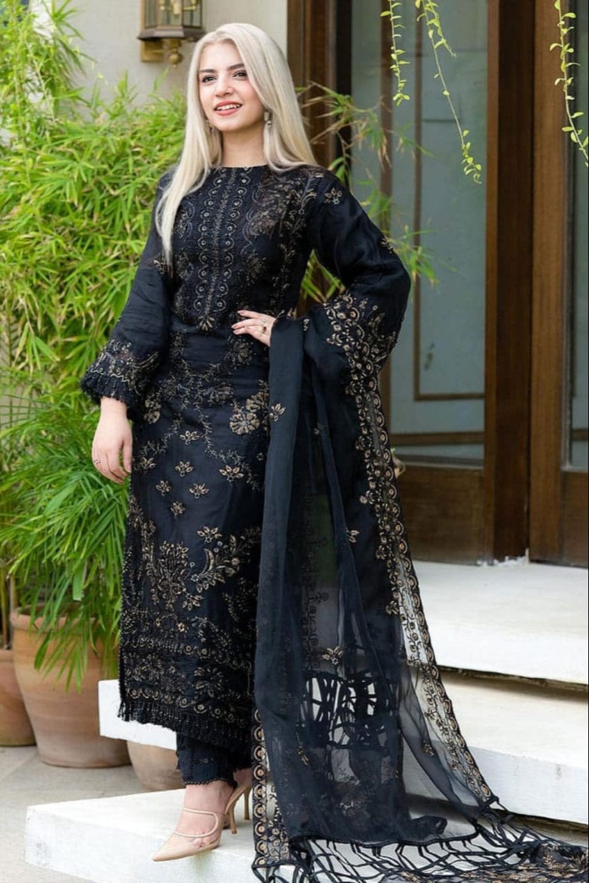 EL-NS32 Un-Stitched Dhanak Embroidered 3pc With Dhank Embroidered Shawl - ELAFF