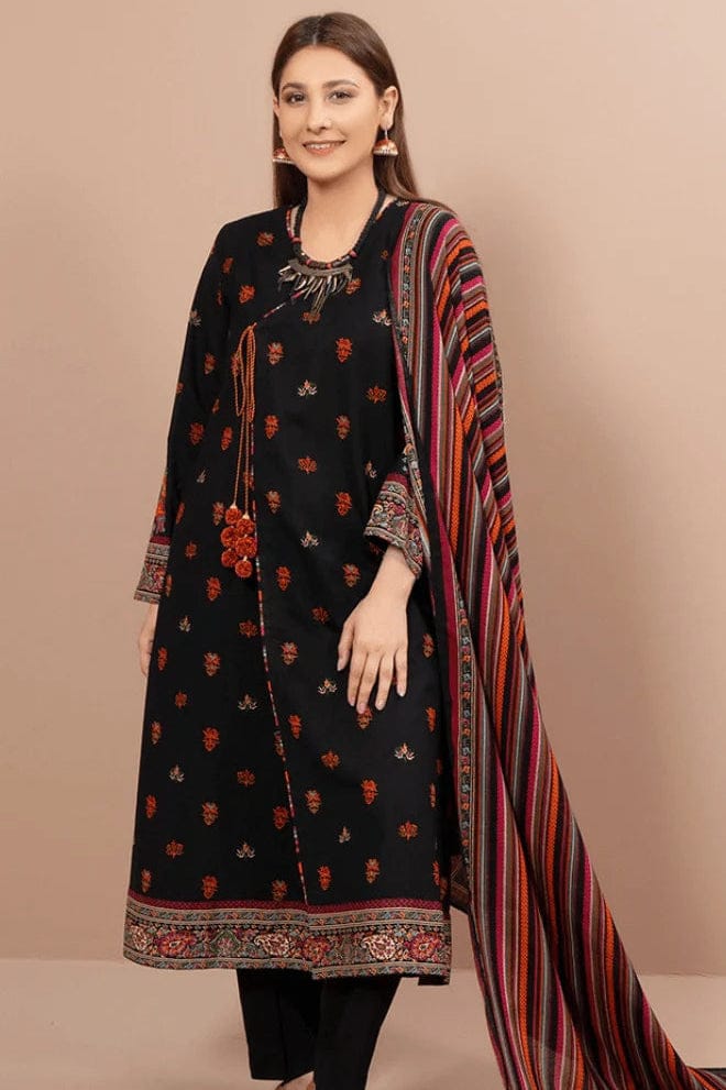 EL-KS725 Dhanak Embroidered Suit With Digital Printed Wool Shawl - ELAFF