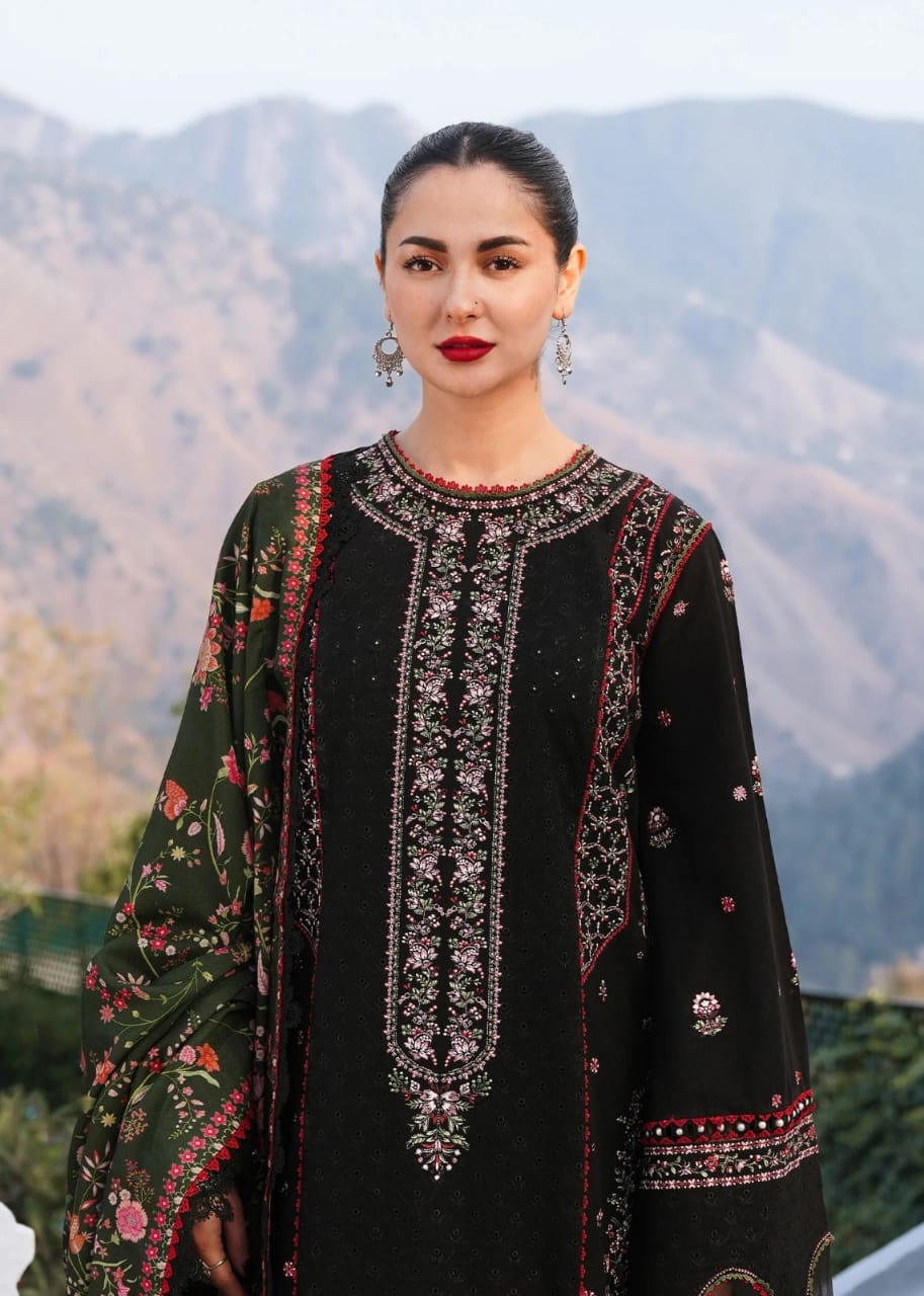 EL-MB520 Dhanak Embroidered Suit With Digital Printed Woolen Shawl - ELAFF