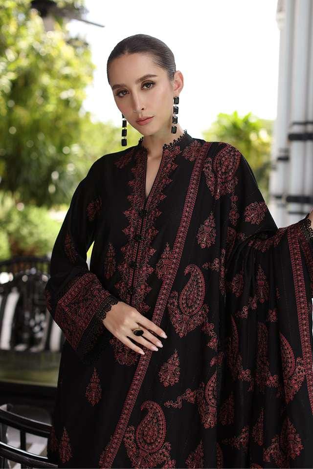EL-SP565 Unstitched Heavy Embroidered Dhanak Suit With Embroidered Dhanak Shawl - ELAFF