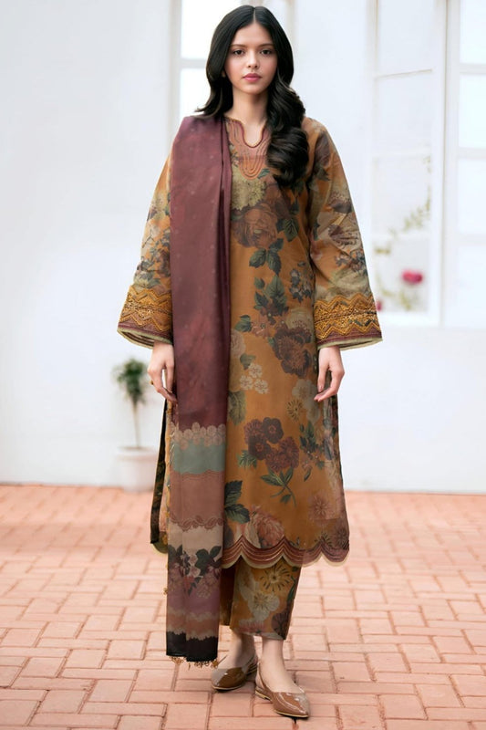 EL-BQ01 Digital Printed Lawn Suit 3pc with Lawn Digital Printed Dupatta & Embroidered Patches - ELAFF